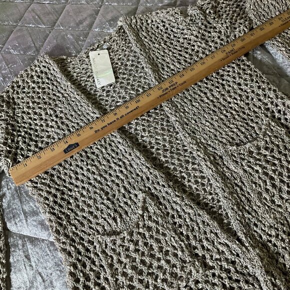 AquaVita Made In Italy Open Knit Cardigan Sweater One Size Beige & Brown Cotton - Picture 2 of 7